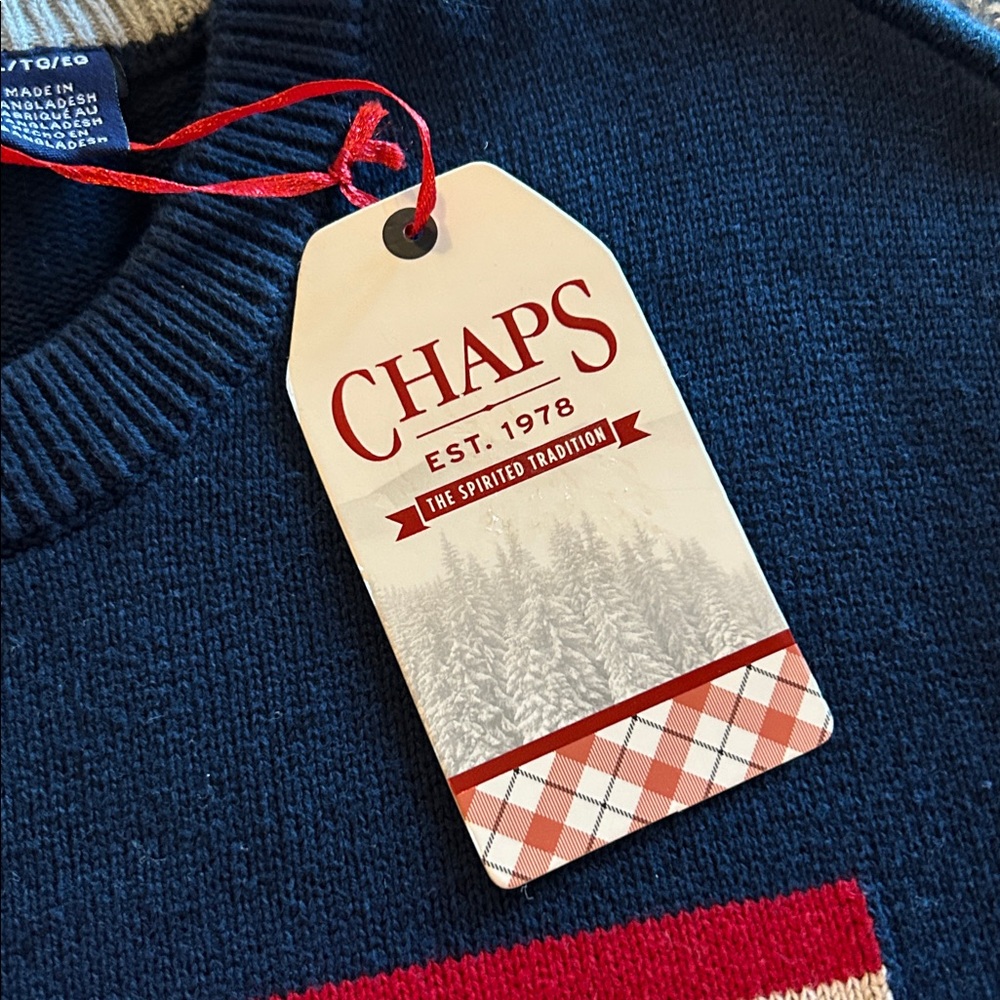 NEW Chaps Dark Blue Sweater with American Flag Design - Picture 4 of 9